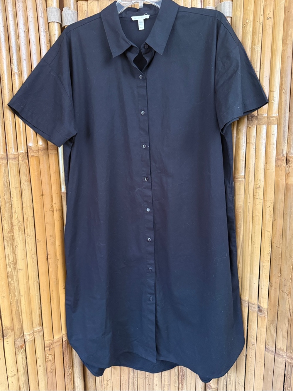 Eileen Fisher Black Short-Sleeve Button-Down Shirt Dress Size M